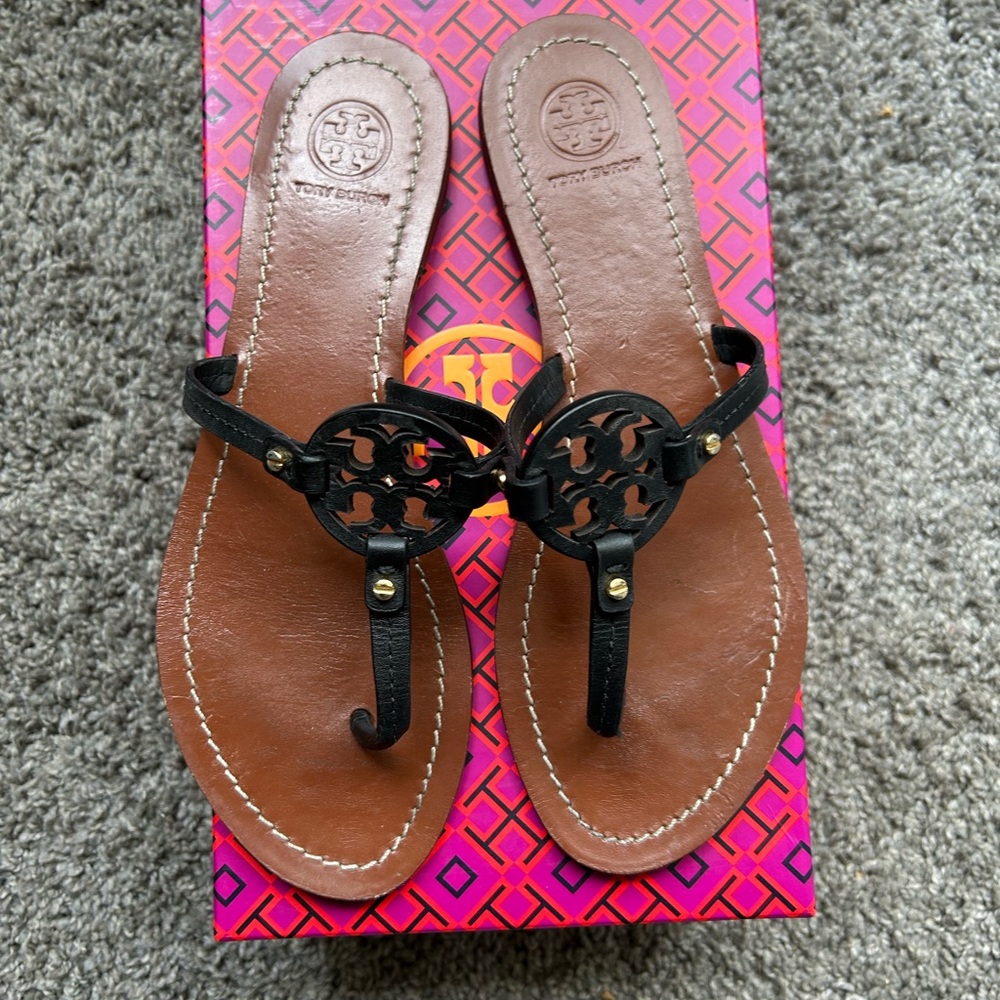 Tory Burch Black Leather Thongs